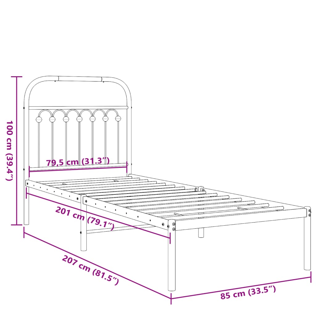 Bedframe met hoofdbord metaal zwart 80x200 cm is nu te koop bij PeponiXL, paradijselijk wonen!