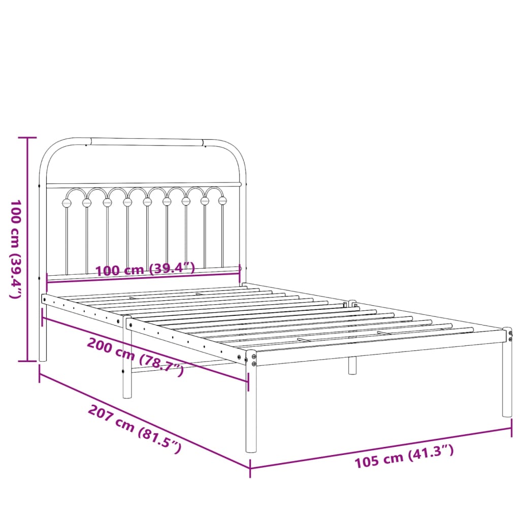 Bedframe met hoofdbord metaal zwart 100x200 cm is nu te koop bij PeponiXL, paradijselijk wonen!
