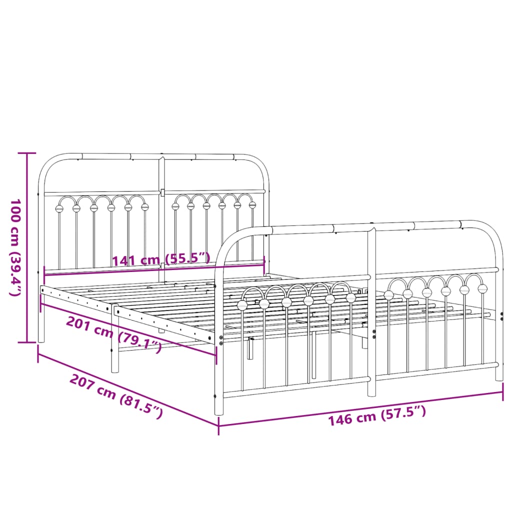 Bedframe met hoofd- en voeteneinde metaal zwart 140x200 cm is nu te koop bij PeponiXL, paradijselijk wonen!