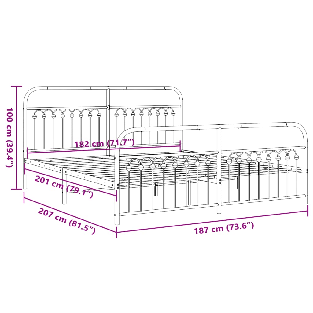 Bedframe met hoofd- en voeteneinde metaal zwart 183x203 cm is nu te koop bij PeponiXL, paradijselijk wonen!
