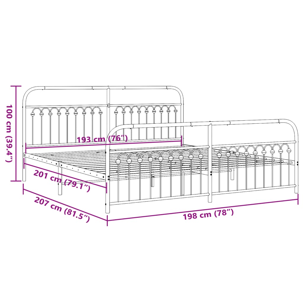 Bedframe met hoofd- en voeteneinde metaal zwart 193x203 cm is nu te koop bij PeponiXL, paradijselijk wonen!