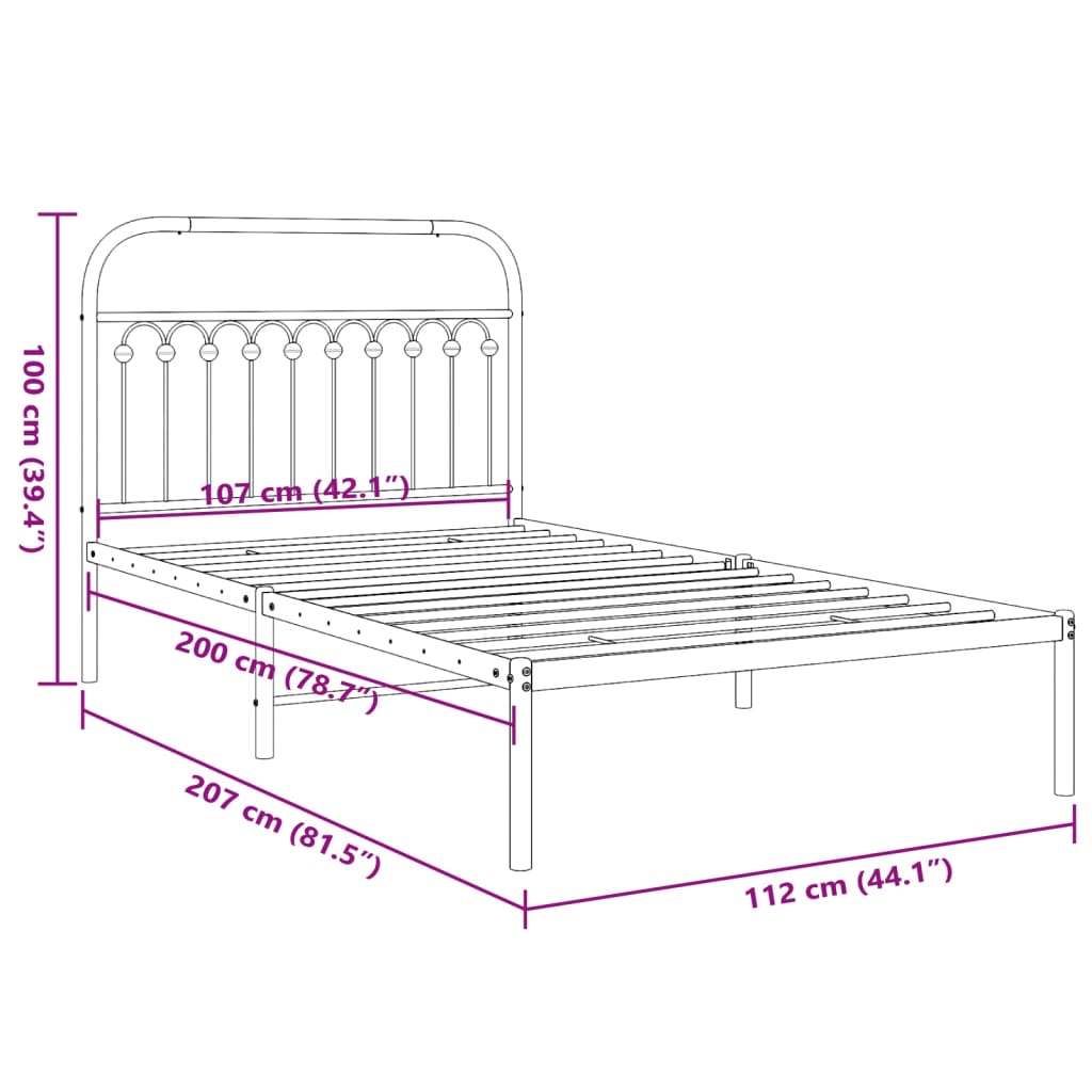 Bedframe met hoofdbord metaal wit 107x203 cm is nu te koop bij PeponiXL, paradijselijk wonen!
