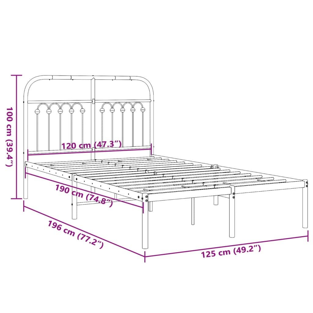 Bedframe met hoofdbord metaal wit 120x190 cm is nu te koop bij PeponiXL, paradijselijk wonen!
