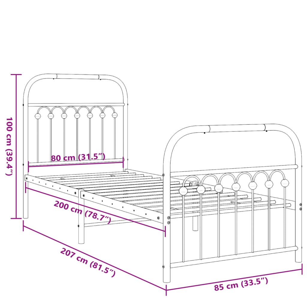Bedframe met hoofd- en voeteneinde metaal wit 80x200 cm is nu te koop bij PeponiXL, paradijselijk wonen!