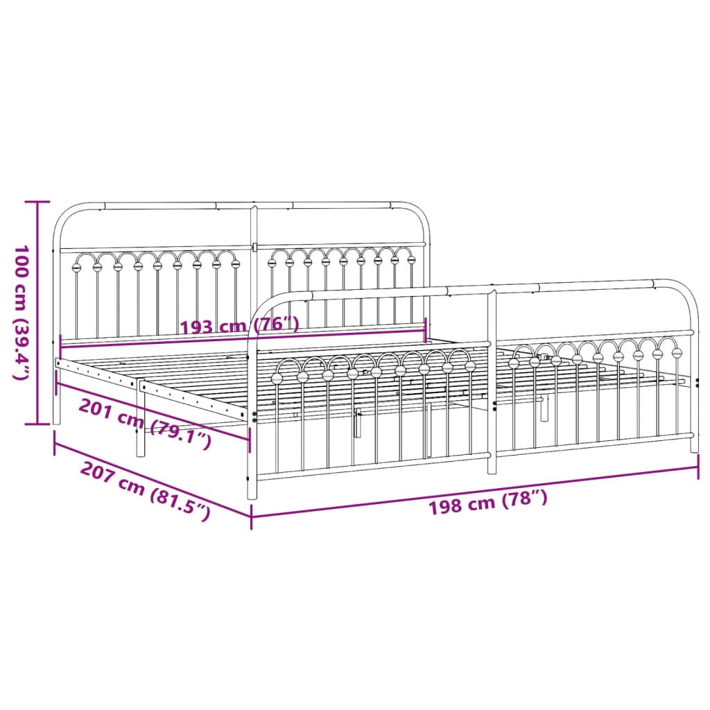 Bedframe met hoofd- en voeteneinde metaal wit 193x203 cm is nu te koop bij PeponiXL, paradijselijk wonen!