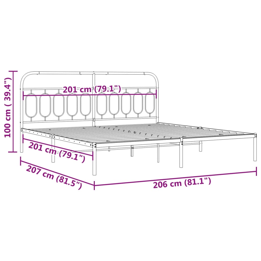 Bedframe met hoofdbord metaal zwart 200x200 cm is nu te koop bij PeponiXL, paradijselijk wonen!