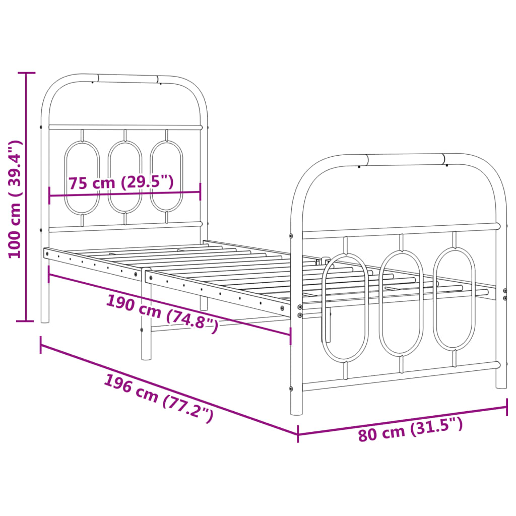 Bedframe met hoofd- en voeteneinde metaal zwart 75x190 cm is nu te koop bij PeponiXL, paradijselijk wonen!