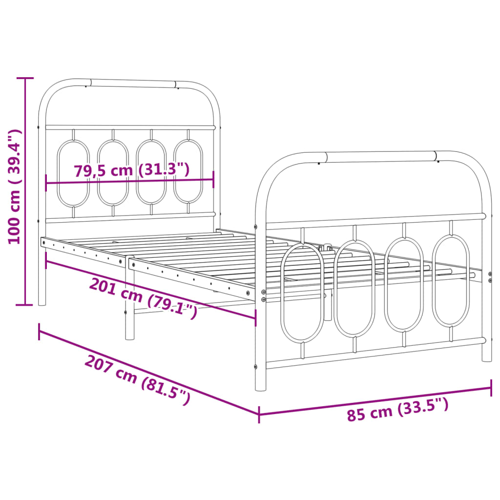 Bedframe met hoofd- en voeteneinde metaal zwart 80x200 cm is nu te koop bij PeponiXL, paradijselijk wonen!