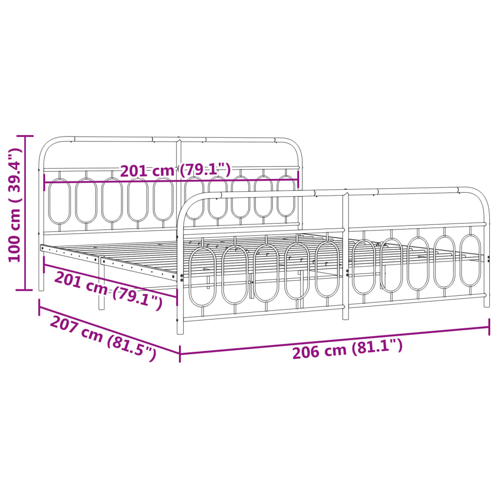 Bedframe met hoofd- en voeteneinde metaal zwart 200x200 cm is nu te koop bij PeponiXL, paradijselijk wonen!