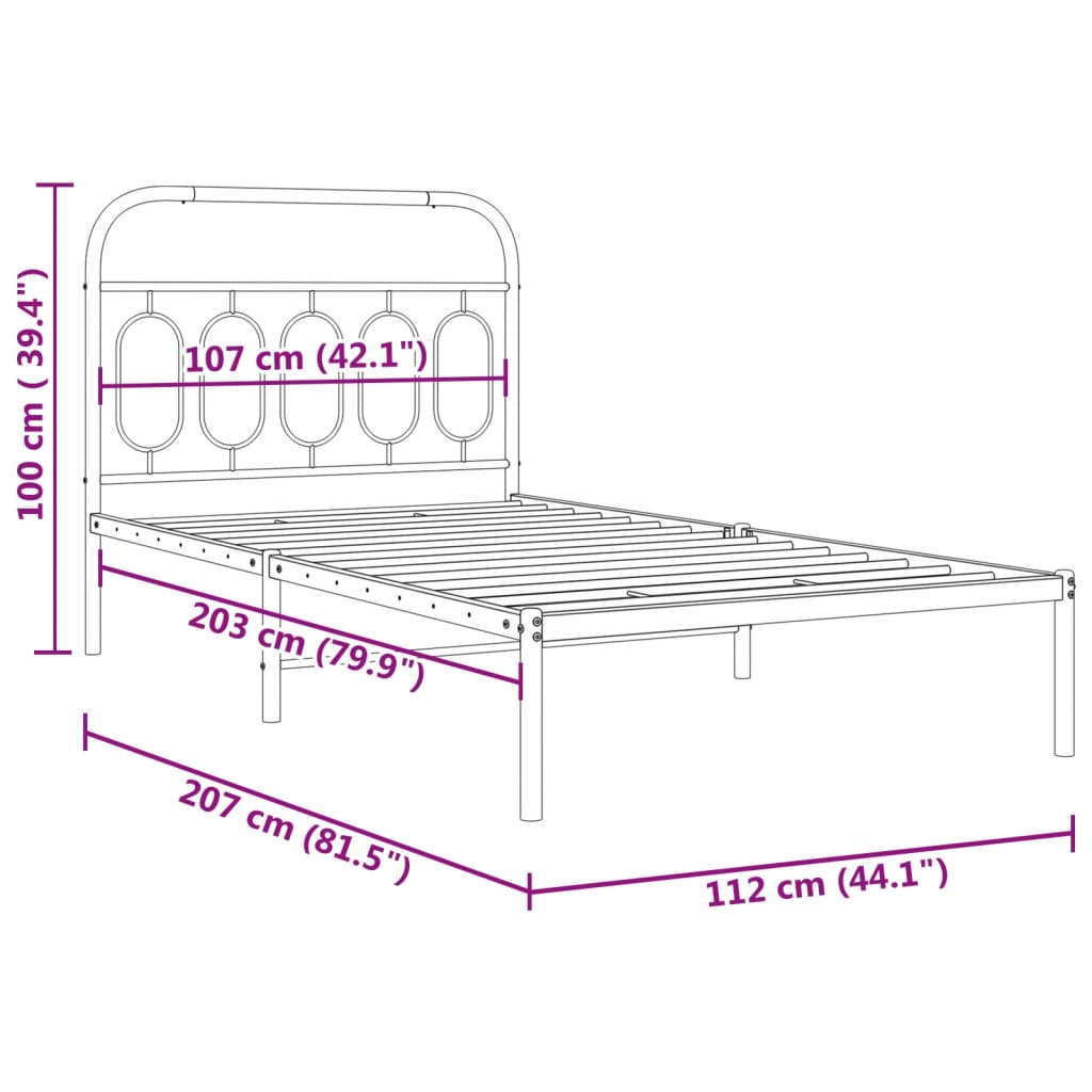 Bedframe met hoofdbord metaal wit 107x203 cm is nu te koop bij PeponiXL, paradijselijk wonen!