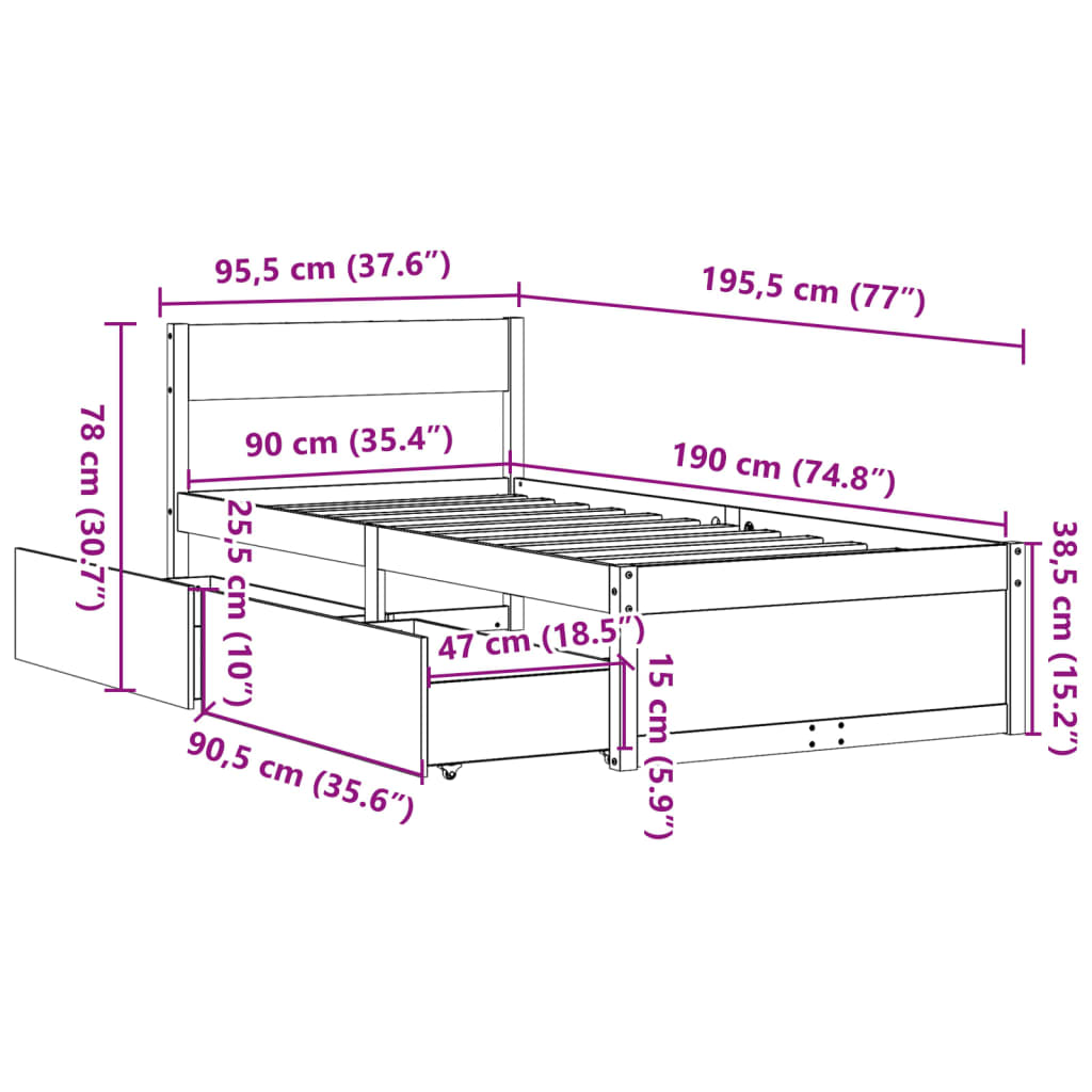 Bedframe zonder matras massief grenenhout wasbruin 90x190 cm is nu te koop bij PeponiXL, paradijselijk wonen!