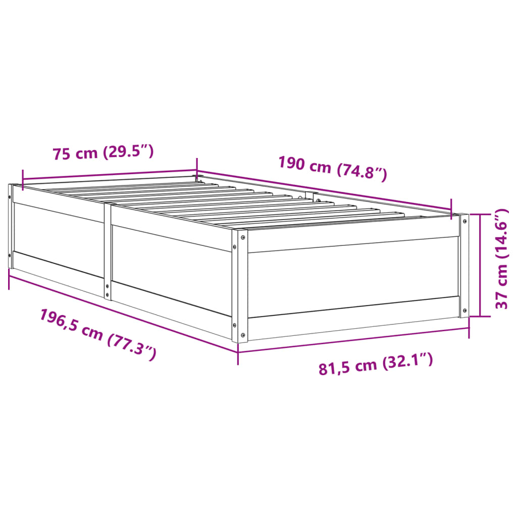 Bedframe zonder matras massief grenenhout wit 75x190 cm is nu te koop bij PeponiXL, paradijselijk wonen!