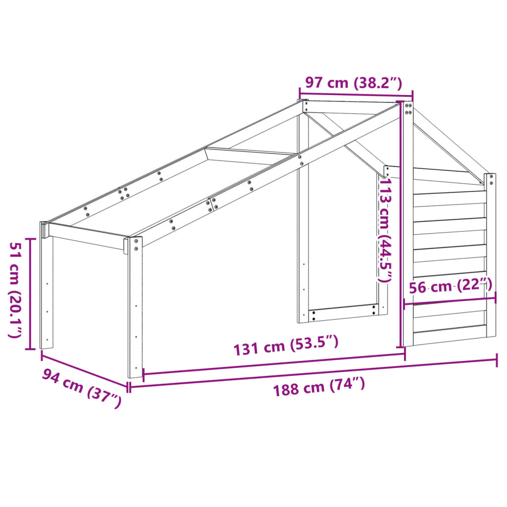 Kinderbedhuisje 188x97x113 cm massief grenenhout wasbruin is nu te koop bij PeponiXL, paradijselijk wonen!