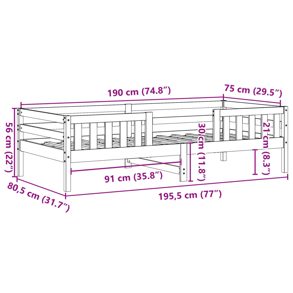 Bedframe zonder matras massief grenenhout wasbruin 75x190 cm is nu te koop bij PeponiXL, paradijselijk wonen!