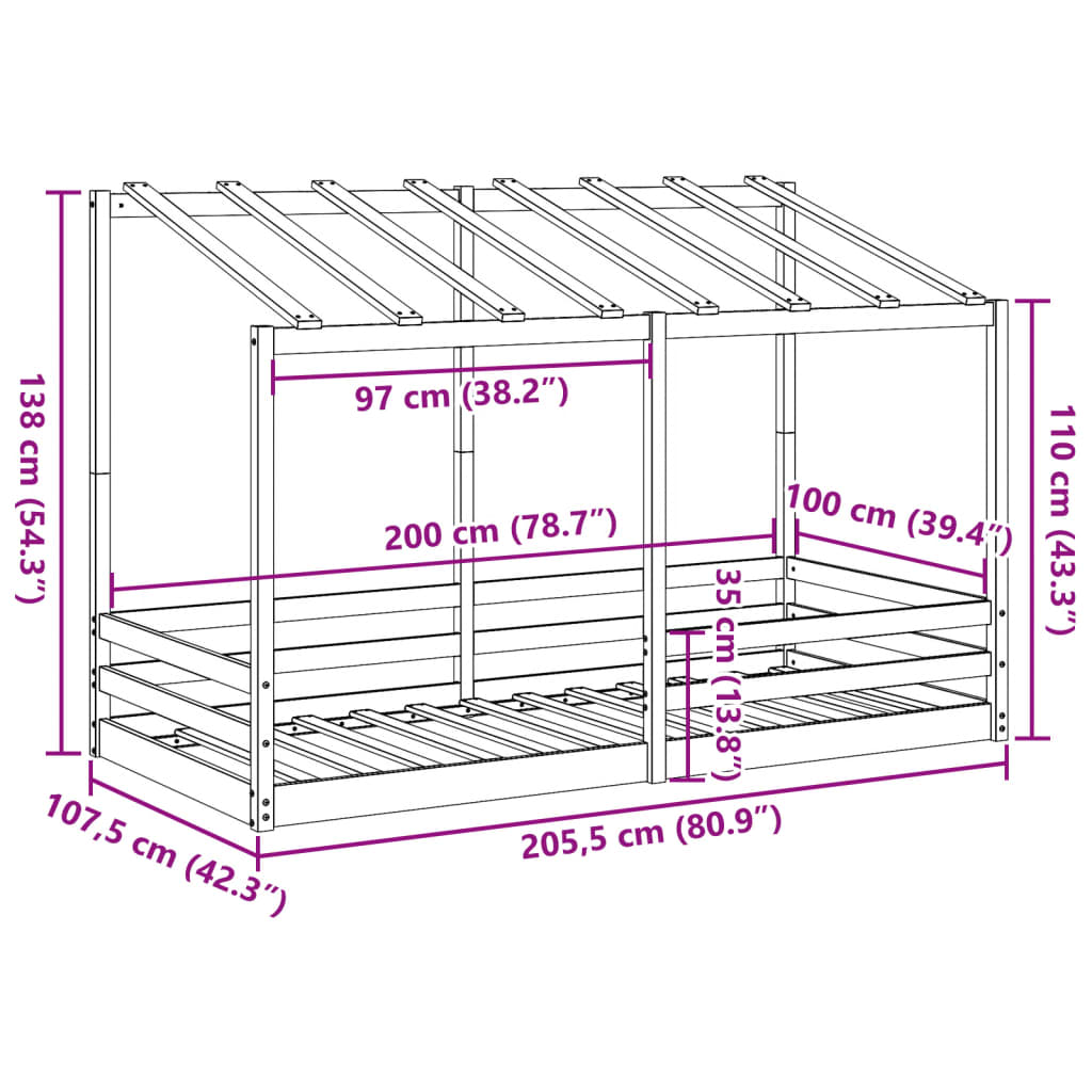 Kinderbed met bedhuis 100x200 cm massief grenenhout is nu te koop bij PeponiXL, paradijselijk wonen!