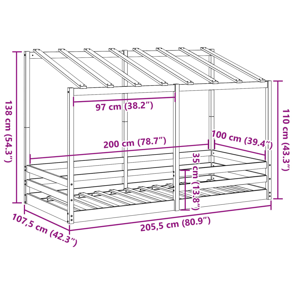 Kinderbed met bedhuis 100x200 cm massief grenenhout wit is nu te koop bij PeponiXL, paradijselijk wonen!