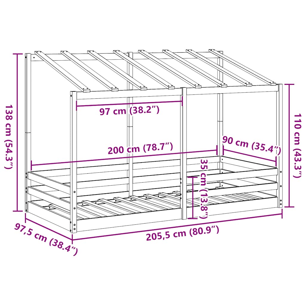 Kinderbed met bedhuis 90x200 cm massief grenenhout is nu te koop bij PeponiXL, paradijselijk wonen!