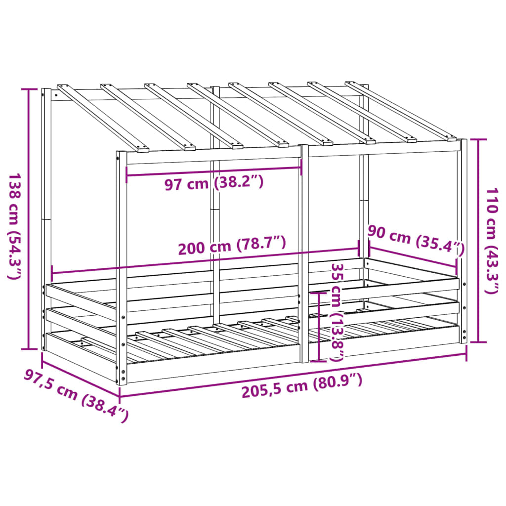 Kinderbed met bedhuis 90x200 cm massief grenenhout wit is nu te koop bij PeponiXL, paradijselijk wonen!