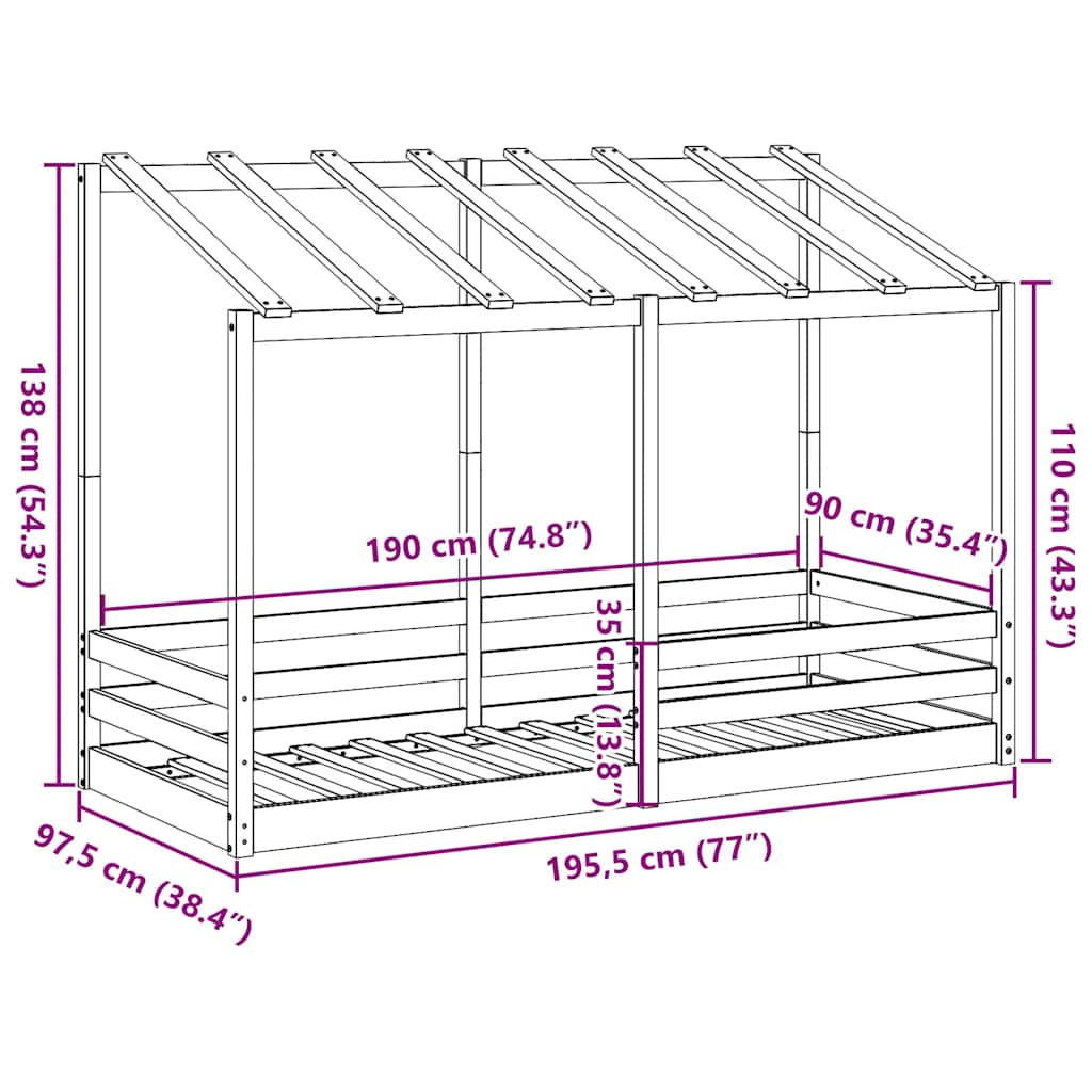 Kinderbed met bedhuis 90x190 cm massief grenenhout wasbruin is nu te koop bij PeponiXL, paradijselijk wonen!