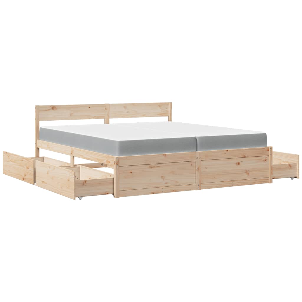 Bed met lades en matras massief grenenhout 200x200 cm is nu te koop bij PeponiXL, paradijselijk wonen!