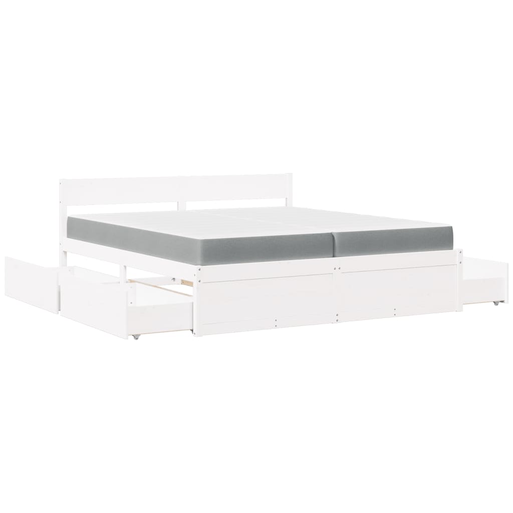 Bed met lades en matras massief grenenhout wit 200x200 cm is nu te koop bij PeponiXL, paradijselijk wonen!