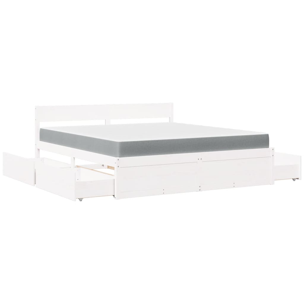 Bed met lades en matras massief grenenhout wit 180x200 cm is nu te koop bij PeponiXL, paradijselijk wonen!