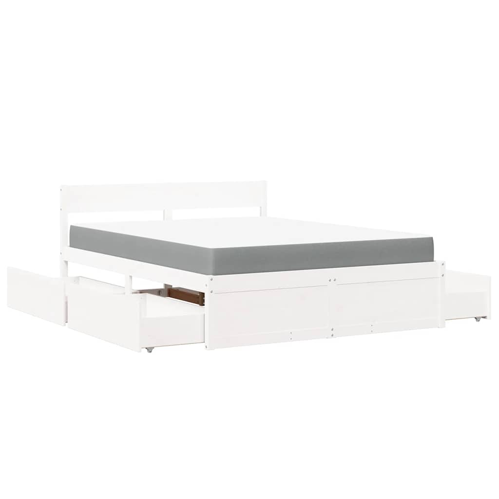 Bed met lades en matras massief grenenhout wit 140x200 cm is nu te koop bij PeponiXL, paradijselijk wonen!