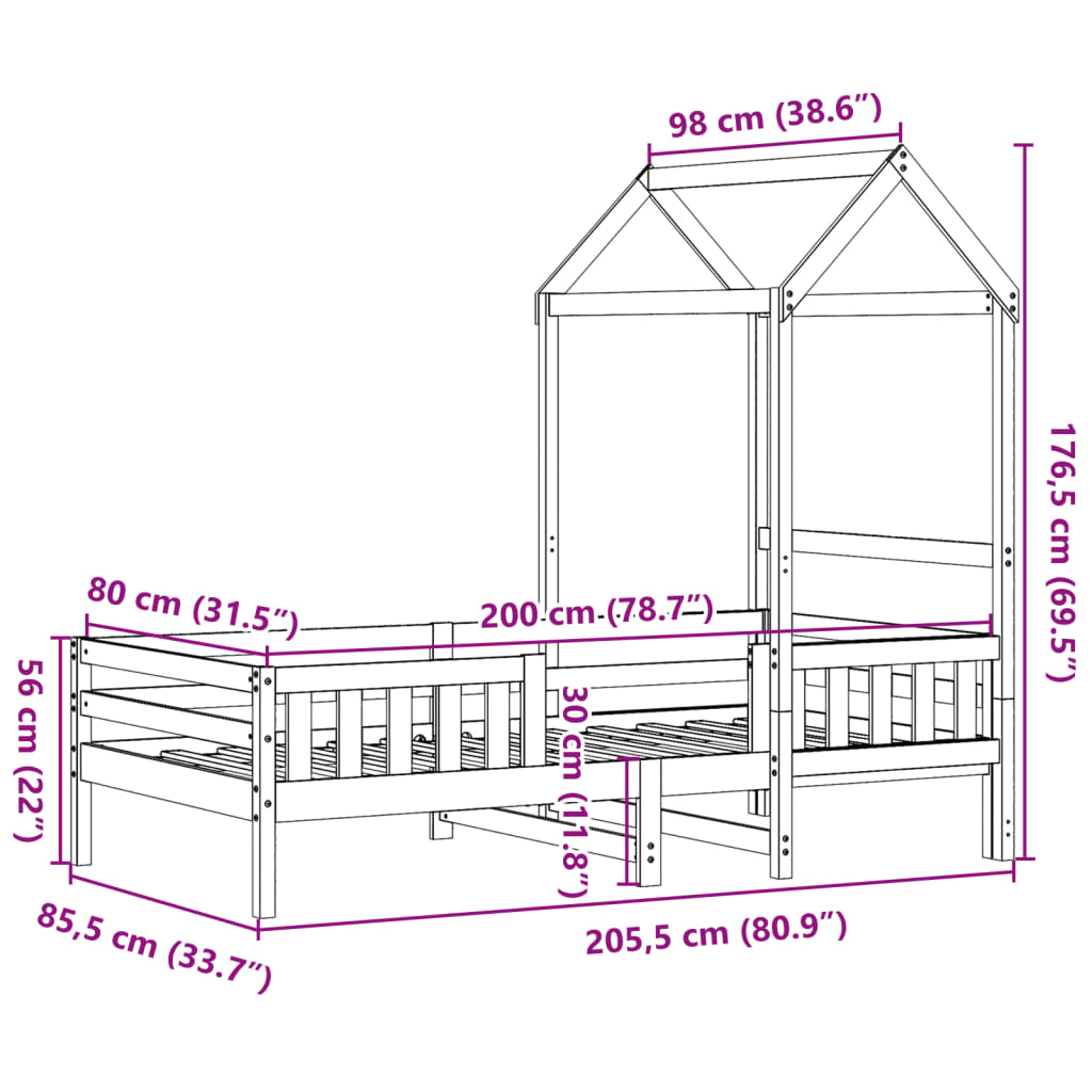 Bedframe met huisje massief grenenhout 80x200 cm is nu te koop bij PeponiXL, paradijselijk wonen!