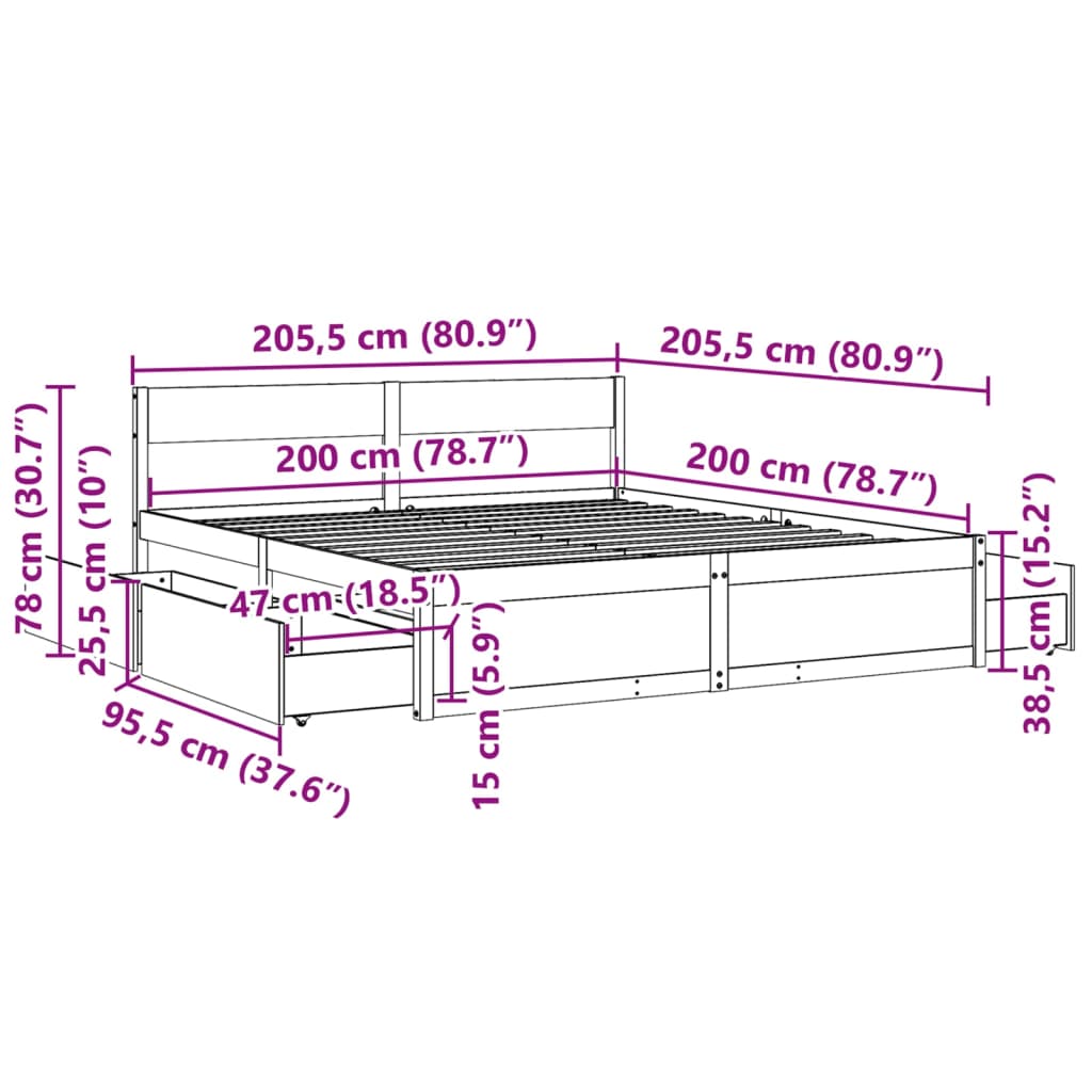 Bedframe zonder matras massief grenenhout wasbruin 200x200 cm is nu te koop bij PeponiXL, paradijselijk wonen!