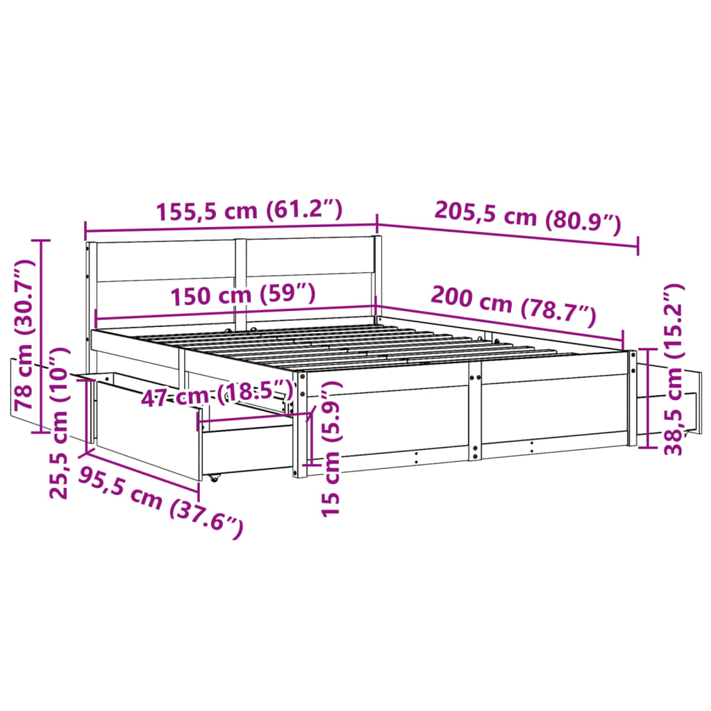 Bedframe zonder matras massief grenenhout wasbruin 150x200 cm is nu te koop bij PeponiXL, paradijselijk wonen!