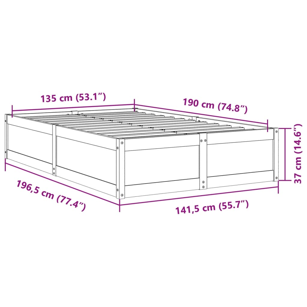 Bedframe zonder matras massief grenenhout wit 135x190 cm is nu te koop bij PeponiXL, paradijselijk wonen!