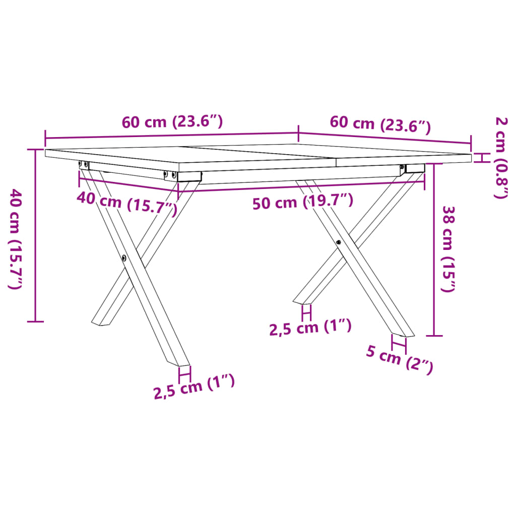 Salontafel X-frame 60x60x40 cm massief grenenhout en staal is nu te koop bij PeponiXL, paradijselijk wonen!