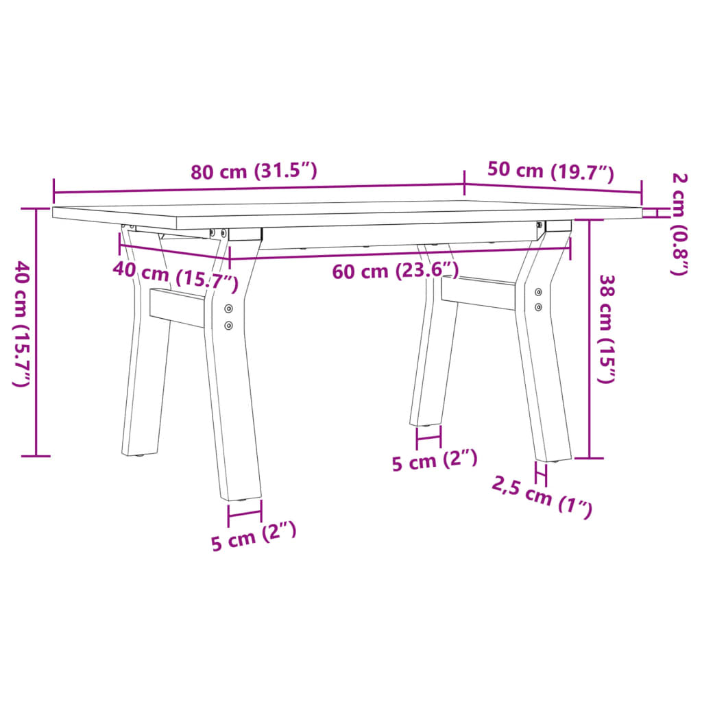 Salontafel Y-frame 80x50x40 cm massief grenenhout en staal is nu te koop bij PeponiXL, paradijselijk wonen!
