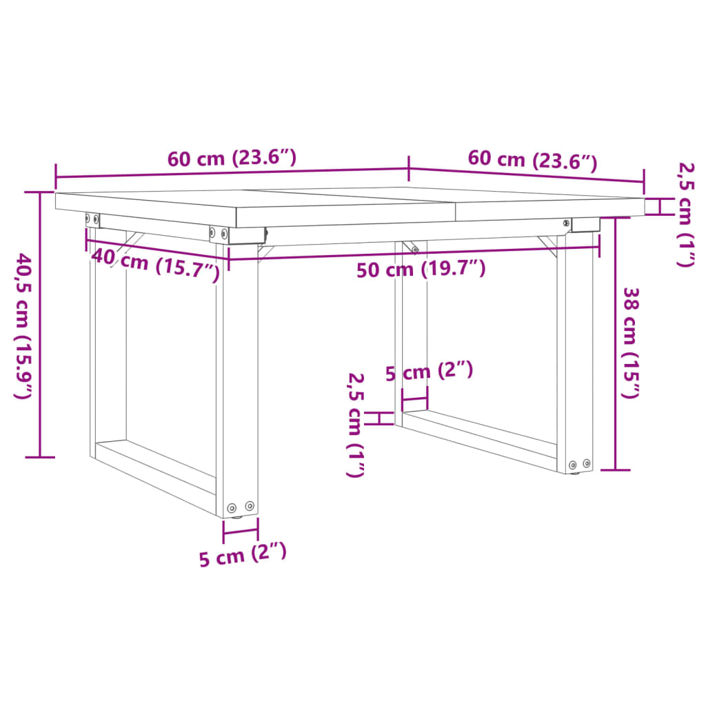 Salontafel O-frame 60x60x40,5 cm grenenhout en staal is nu te koop bij PeponiXL, paradijselijk wonen!