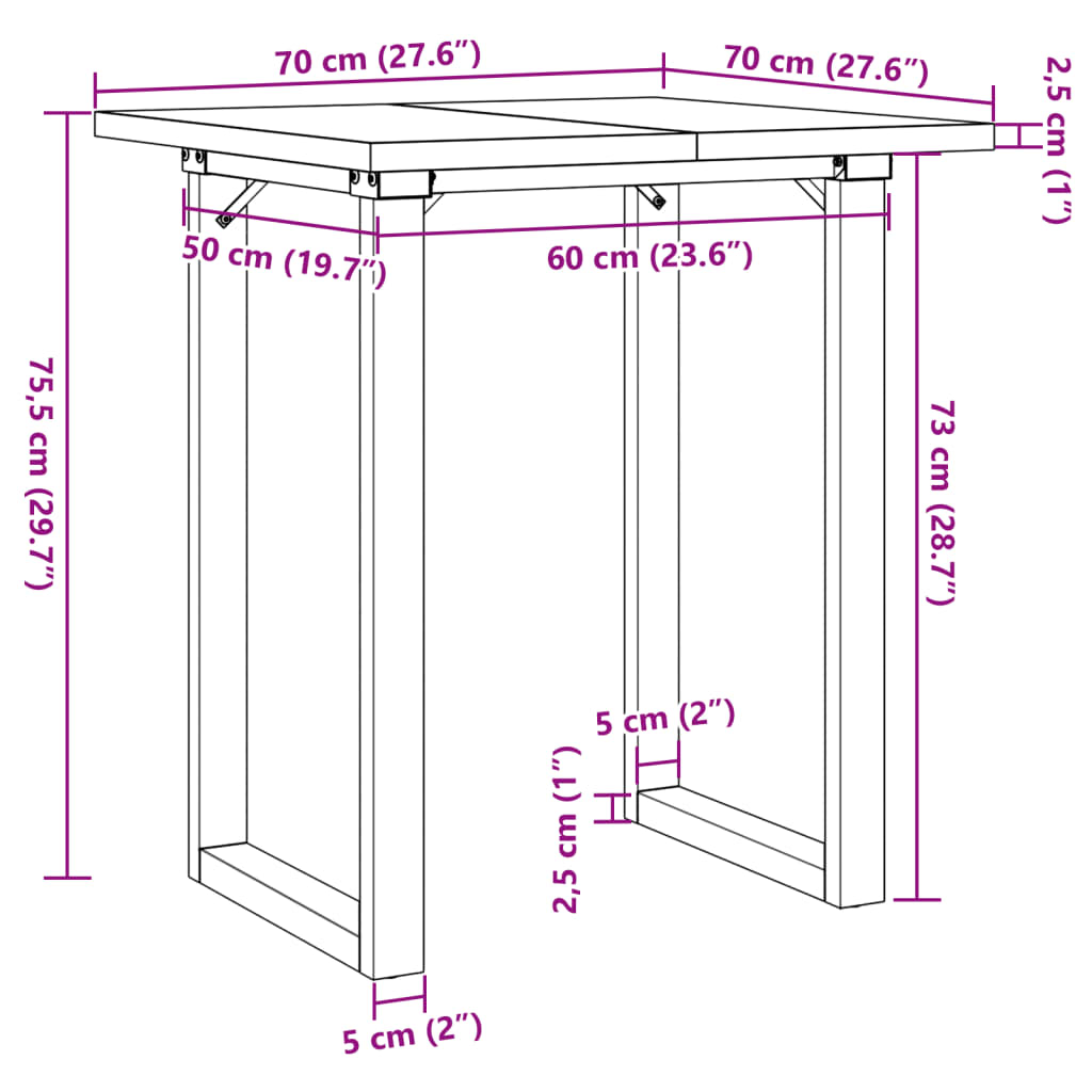 Eettafel O-frame 70x70x75,5 cm massief grenenhout en staal is nu te koop bij PeponiXL, paradijselijk wonen!