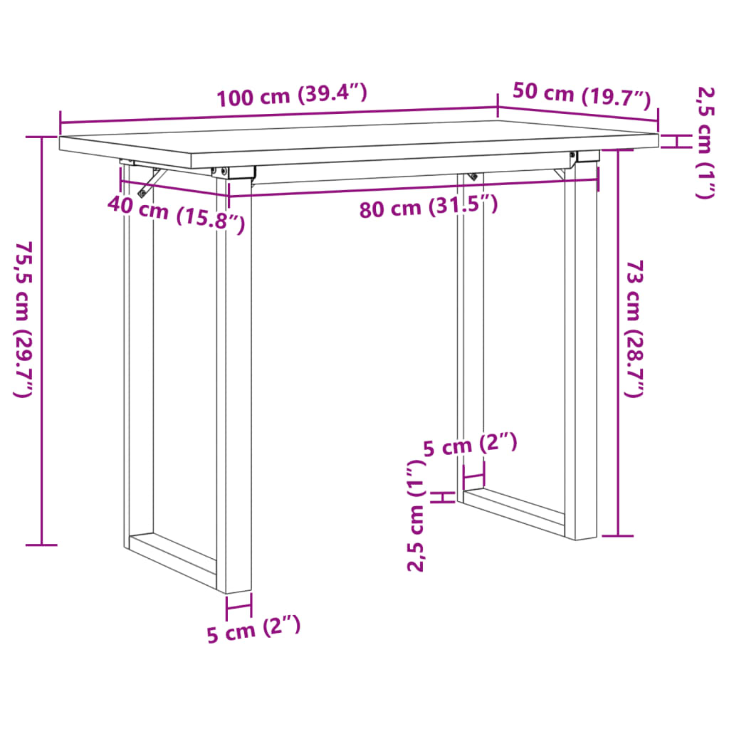 Eettafel O-frame 100x50x75,5 cm massief grenenhout en staal is nu te koop bij PeponiXL, paradijselijk wonen!