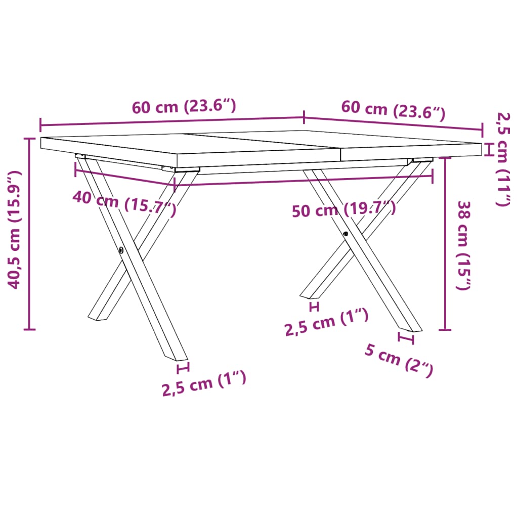 Salontafel X-frame 60x60x40,5 cm grenenhout en staal is nu te koop bij PeponiXL, paradijselijk wonen!