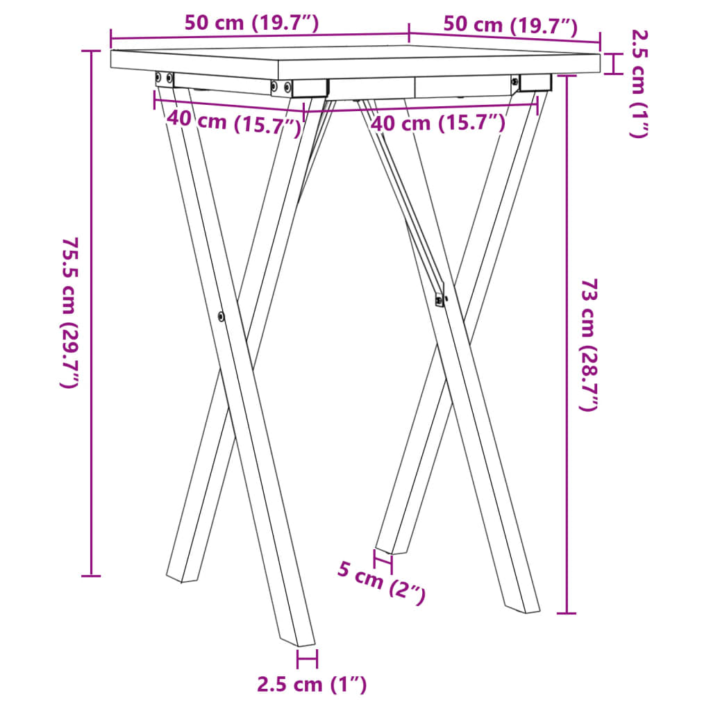 Eettafel X-frame 50x50x75,5 cm massief grenenhout en staal is nu te koop bij PeponiXL, paradijselijk wonen!
