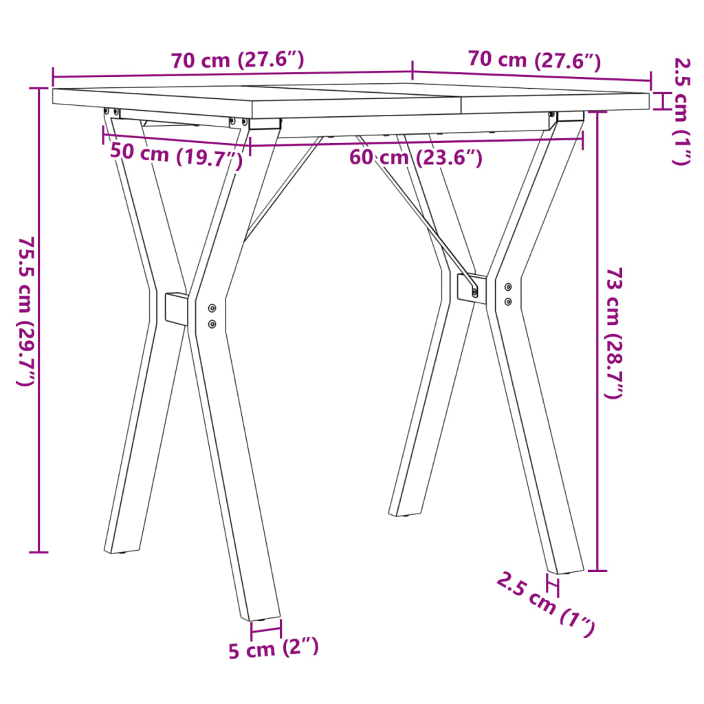 Eettafel Y-frame 70x70x75,5 cm massief grenenhout en staal is nu te koop bij PeponiXL, paradijselijk wonen!