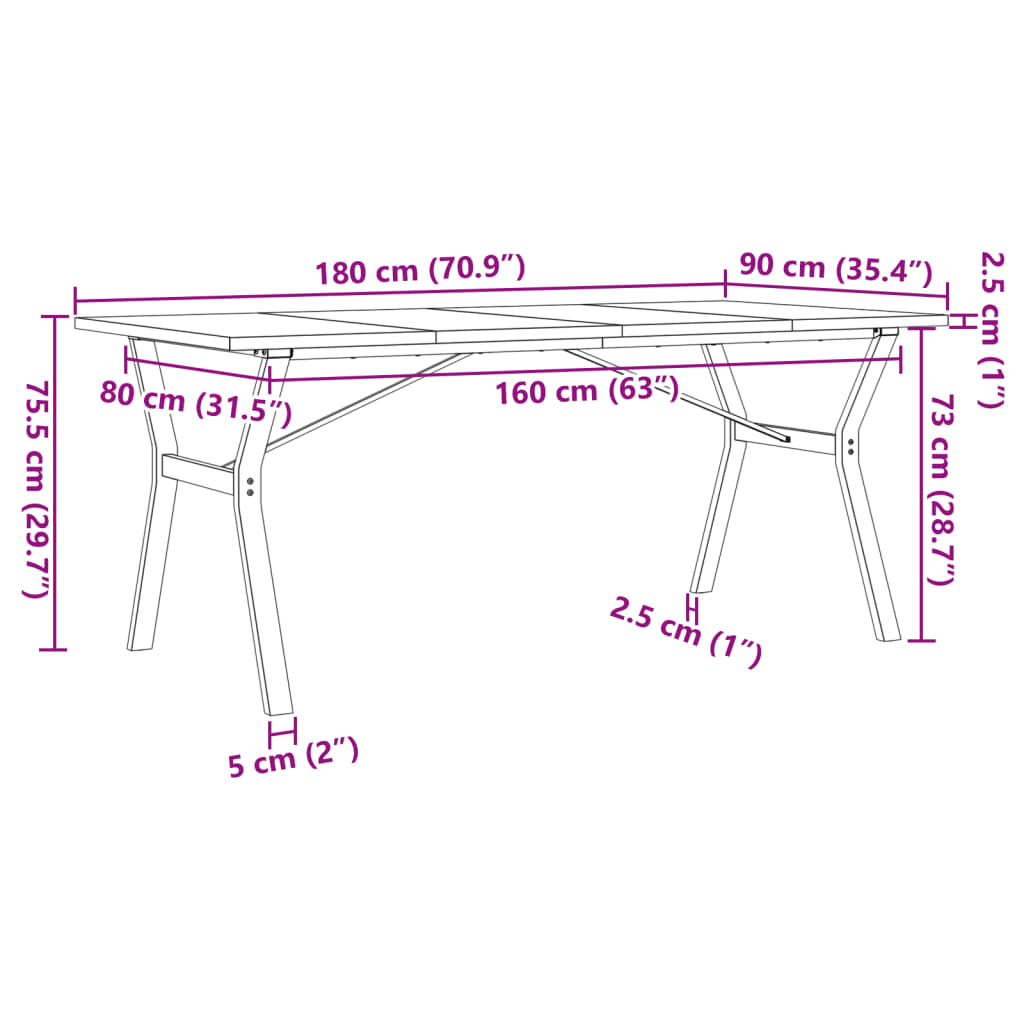 Eettafel Y-frame 180x90x75,5 cm massief grenenhout en staal is nu te koop bij PeponiXL, paradijselijk wonen!