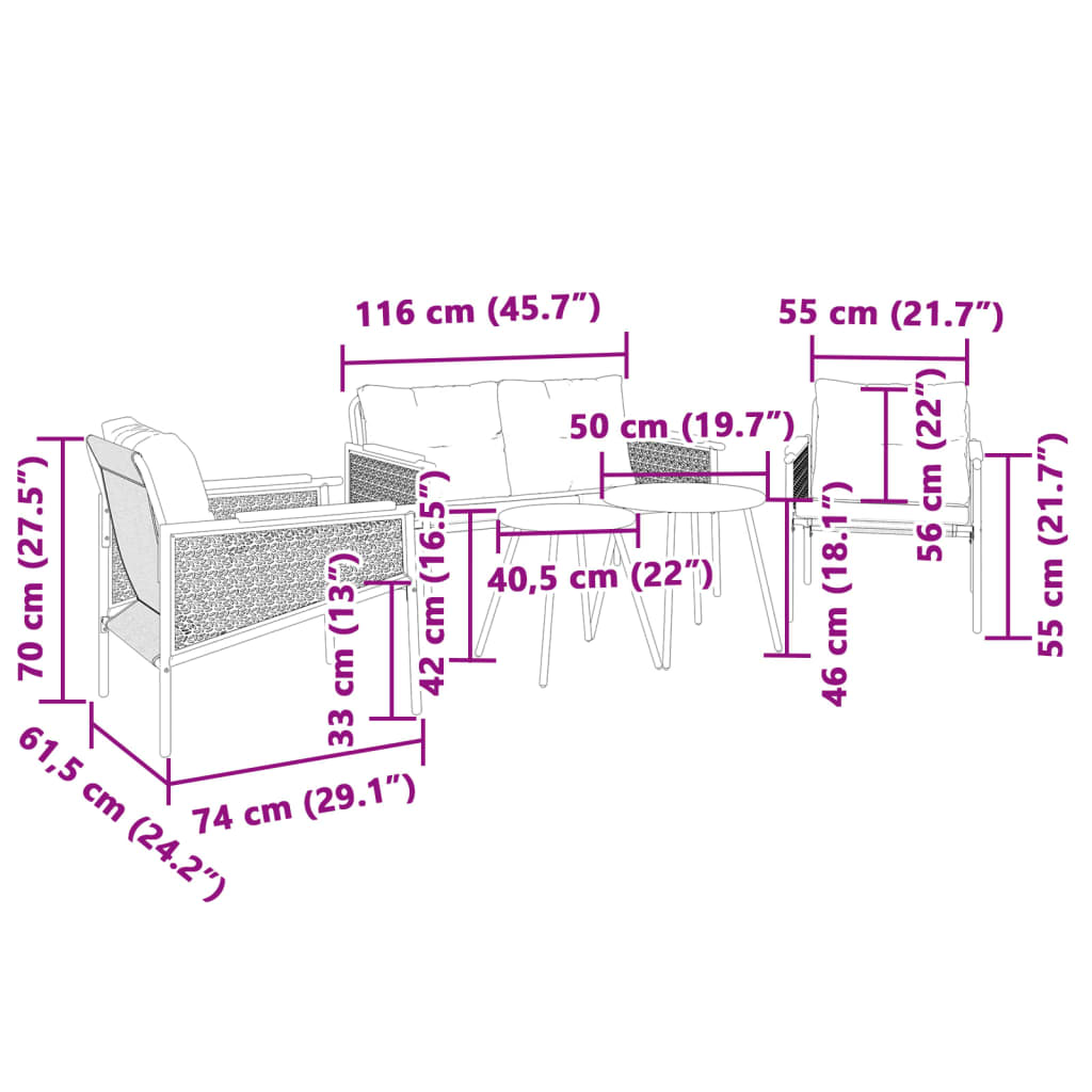 5-delige Balkonset met kussens staal zwart is nu te koop bij PeponiXL, paradijselijk wonen!