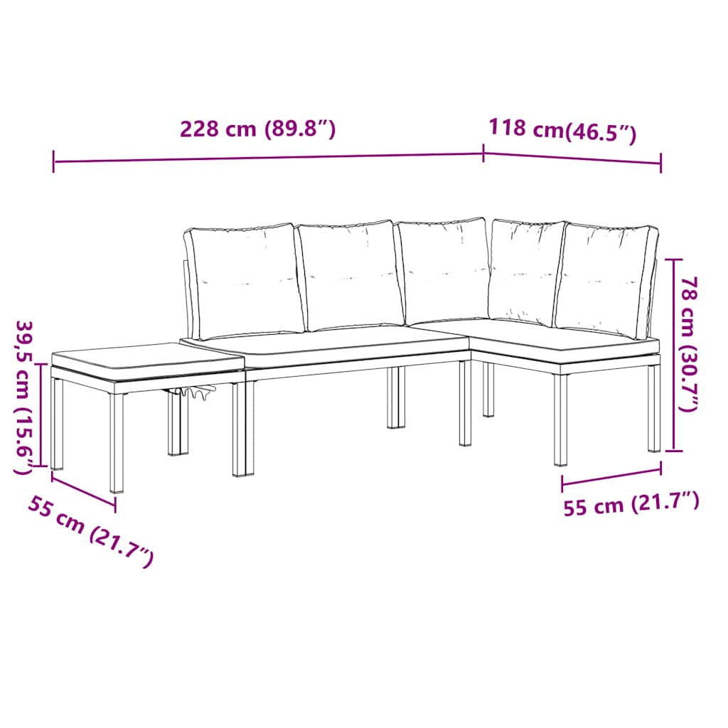 3-delige Loungeset met kussens gepoedercoat staal zwart is nu te koop bij PeponiXL, paradijselijk wonen!