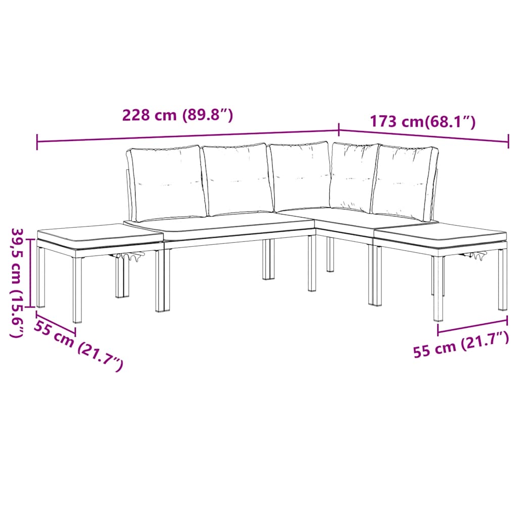 4-delige Loungeset met kussens gepoedercoat staal zwart is nu te koop bij PeponiXL, paradijselijk wonen!