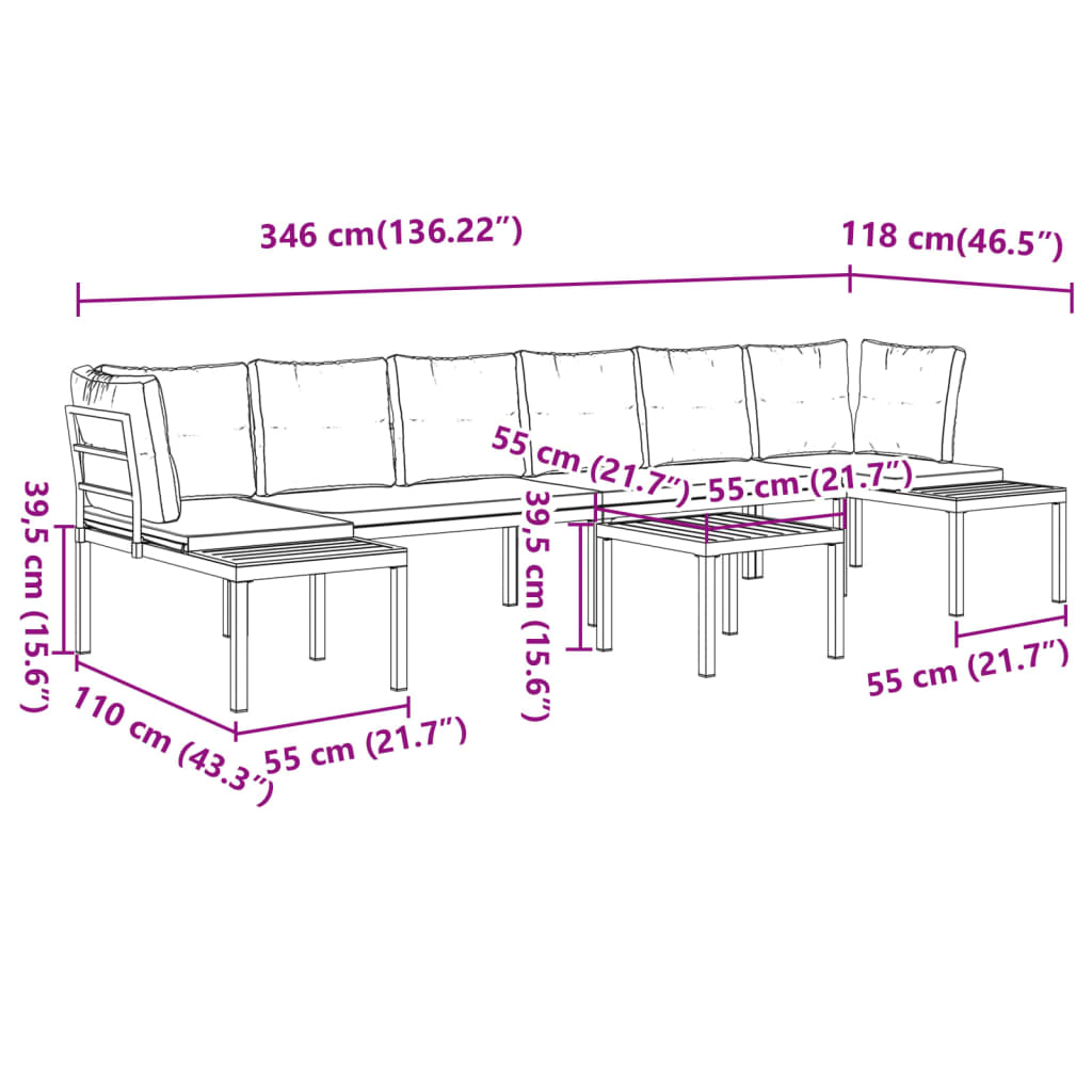 5-delige Loungeset met kussens gepoedercoat staal zwart is nu te koop bij PeponiXL, paradijselijk wonen!