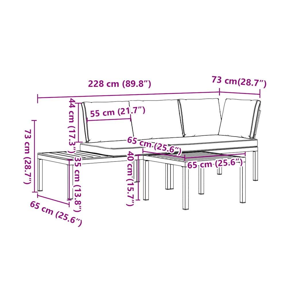 3-delige Loungeset met kussens aluminium zwart is nu te koop bij PeponiXL, paradijselijk wonen!
