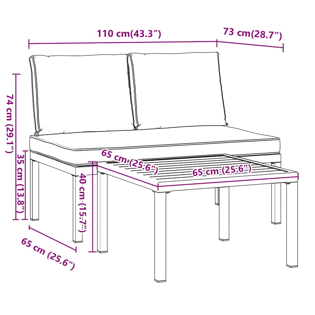 2-delige Loungeset met kussens aluminium zwart is nu te koop bij PeponiXL, paradijselijk wonen!