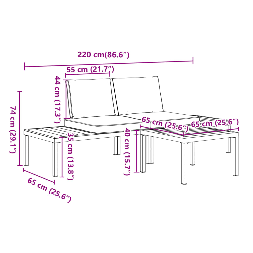 3-delige Loungeset met kussens aluminium zwart is nu te koop bij PeponiXL, paradijselijk wonen!