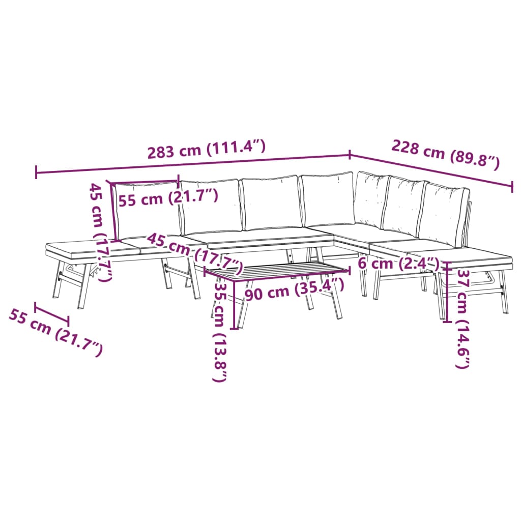 5-delige Tuinbankenset met kussens gepoedercoat staal zwart is nu te koop bij PeponiXL, paradijselijk wonen!