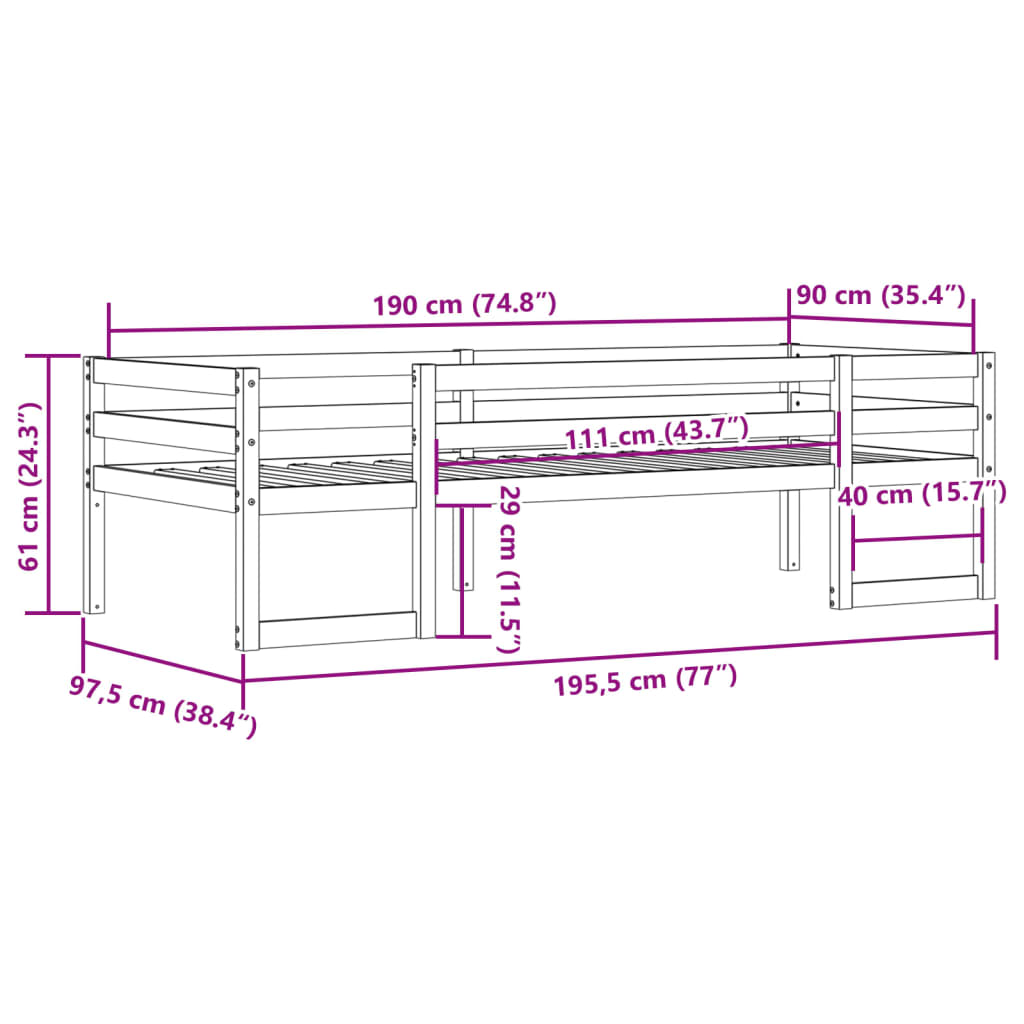 Kinderbedframe massief grenenhout wasbruin 90x190 cm is nu te koop bij PeponiXL, paradijselijk wonen!