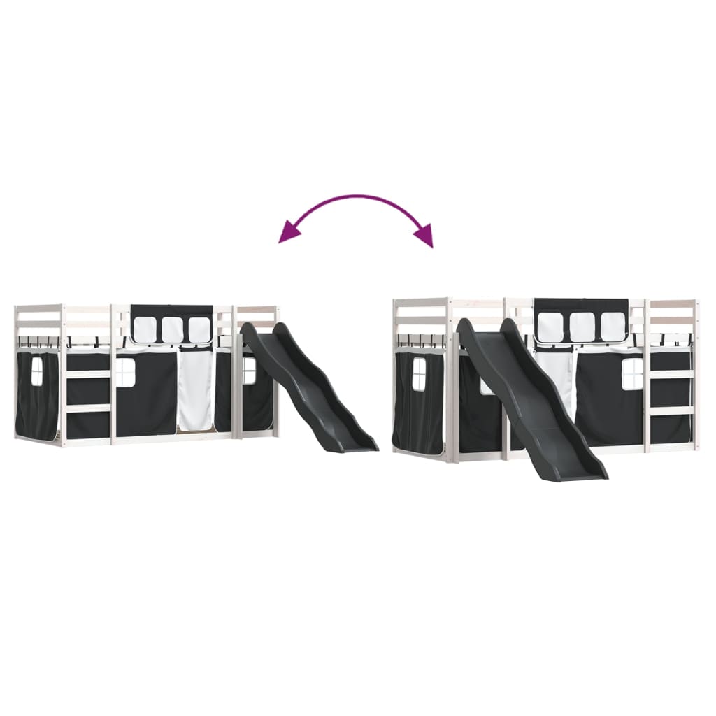 Stapelbed met glijbaan en gordijnen wit en zwart 80x200 cm is nu te koop bij PeponiXL, paradijselijk wonen!